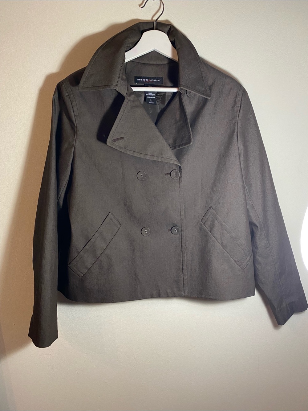 New York & Company Brown Double-Breasted Cropped Pea Coat